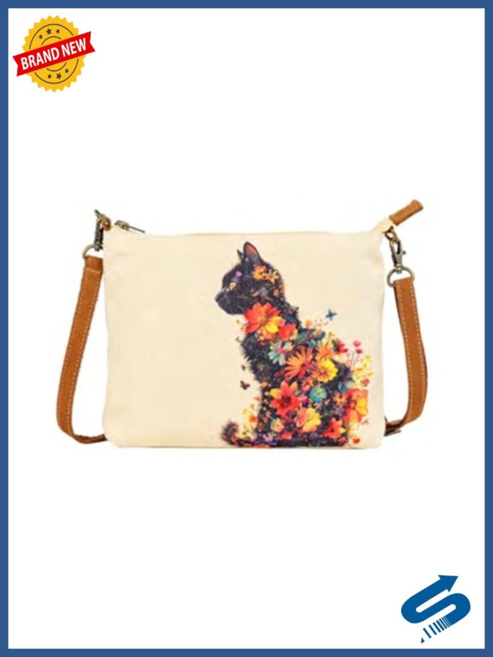 Floral Feline Crossbody Sling Bag for Women - Cat Mom Gift Canvas Leather
